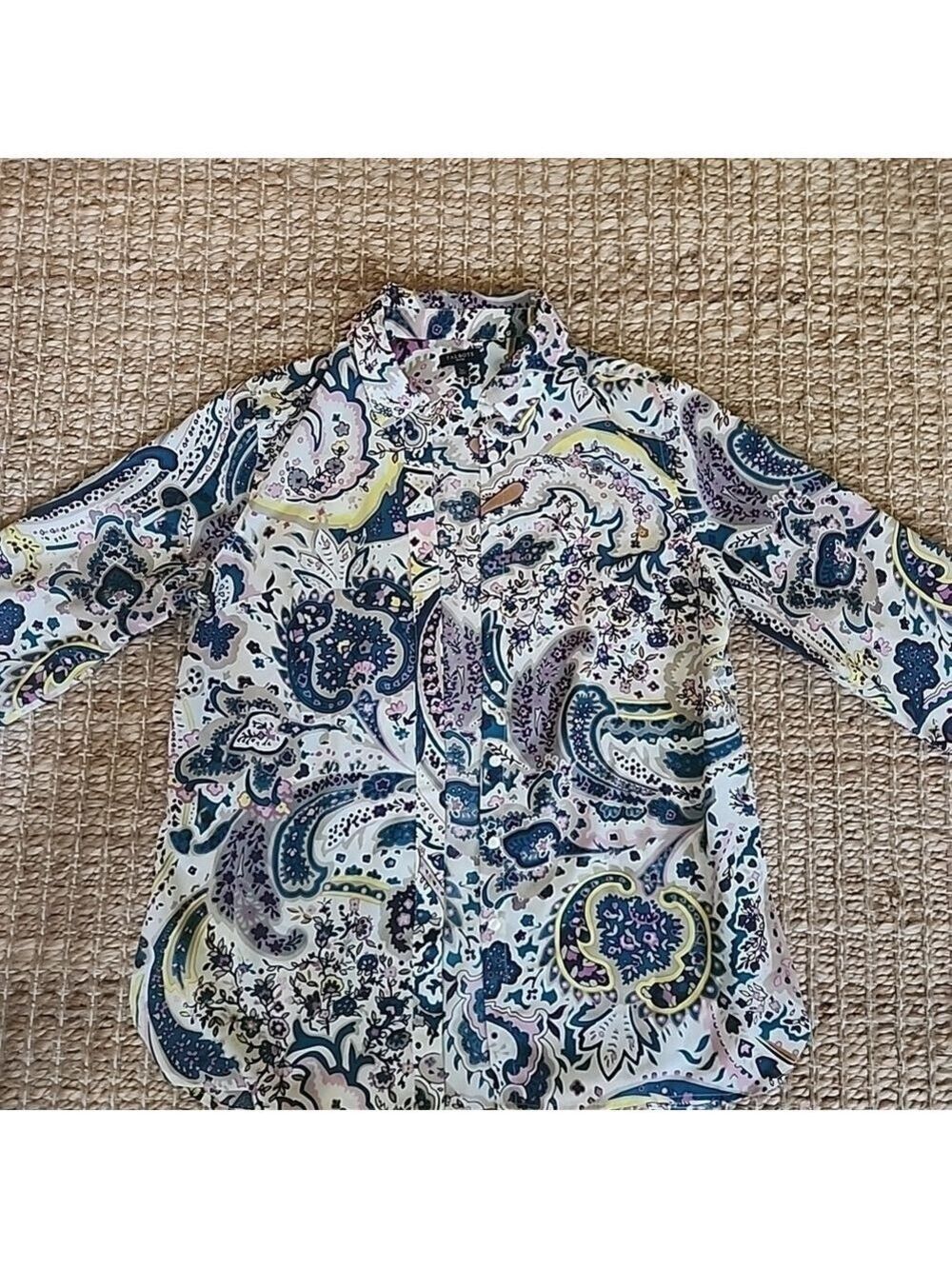Talbots Blue and Purple Paisley Button Down Shirt Classy Casual